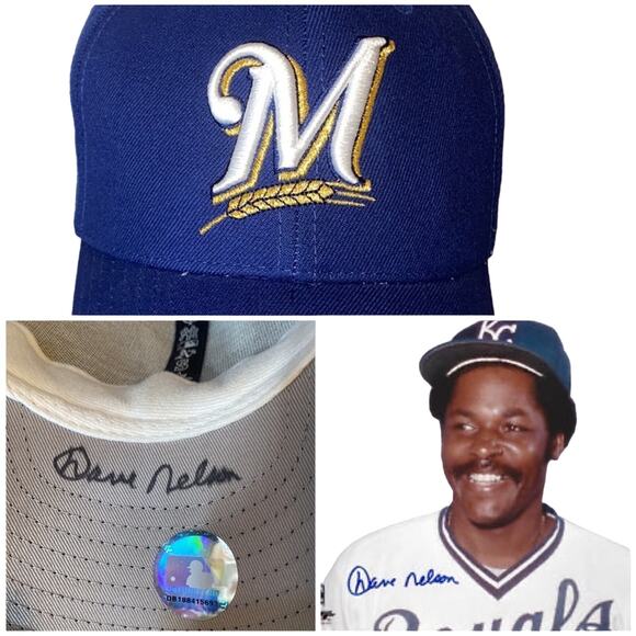 MLB Baseball Milwaukee Brewers M Hat Autographed by Dave Nelson New Era NEW - Picture 1 of 13